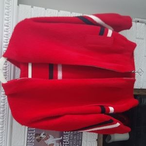 Women's Fluffy Red Warm Bomber Style Sweater Jacket Size S